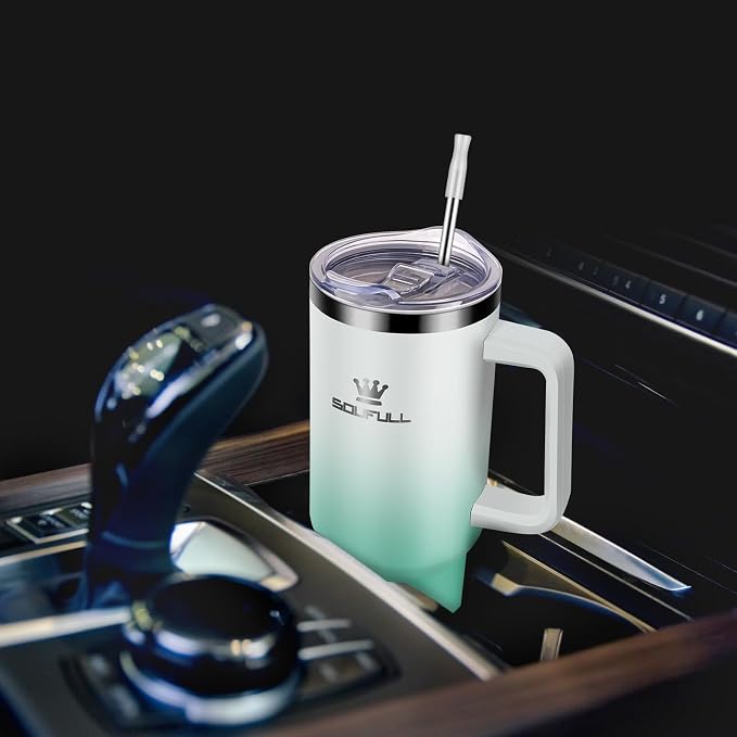 40 oz Tumbler with Handle and Straw Lid, 100% Leak-proof Travel Coffee Mug, Stainless Steel Insulated Cup for Hot Cold Beverages, Keeps Cold for 34Hrs or Hot for 10Hrs, Dishwasher Safe (WhiteGreen) - Image 8