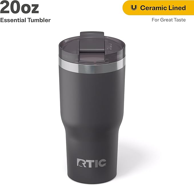 RTIC 20oz Essential Tumbler with Lid, Ceramic Lined, Insulated, Stainless Steel, Metal, Double Wall Vacuum-Insulation, Travel Cup for Iced Coffee, Tea, Hot and Cold Drink, Graphite - Image 2