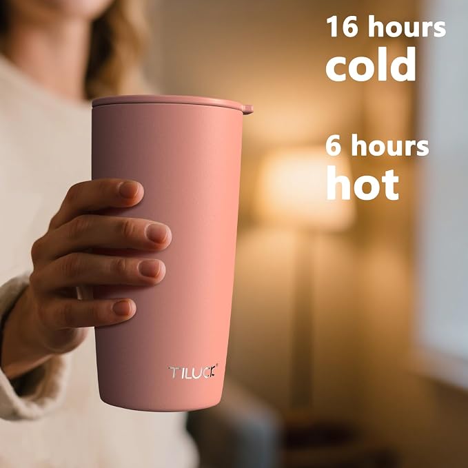 TILUCK 20 oz Insulated Tumbler with BPA-Free Lid, Stainless Steel Vacuum Travel Coffee Mug, Double Wall Coffee Tumbler（20oz，Matte CoralRed） - Image 3