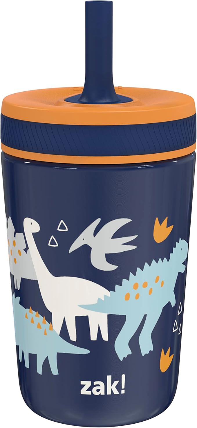 Zak Designs Kelso Toddler Cups For Travel or At Home, 12oz Vacuum Insulated Stainless Steel Sippy Cup With Leak-Proof Design is Perfect For Kids (Zaksaurus) by ZakDesigns