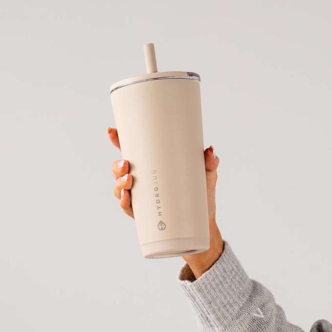 HydroJug Everyday Tumbler 20 oz – Ceramic-Lined Insulated Tumbler with Straw and Soft-Touch Lid, Cup Holder Friendly, Double-Wall Vacuum Insulation, Reusable Travel Cup – Dune - Image 5