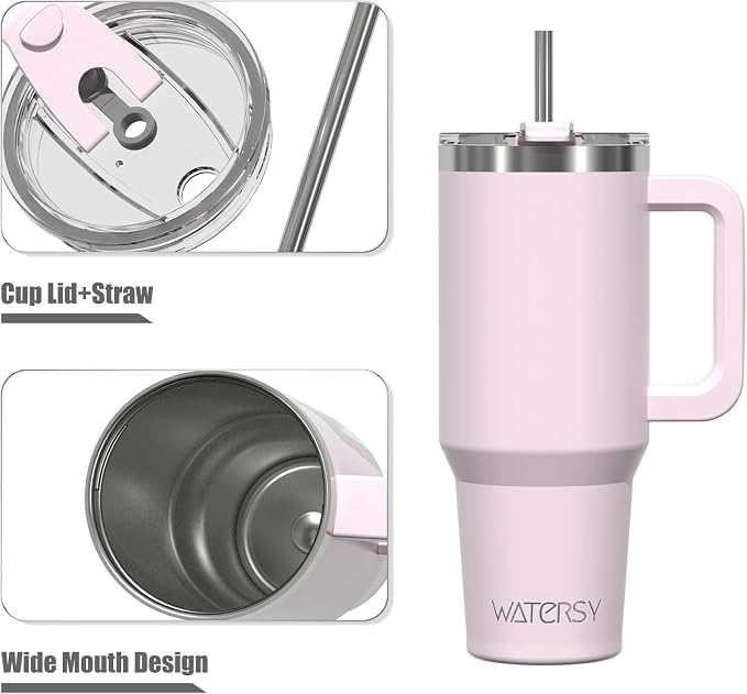 20 oz Tumbler with Handle,Tumbler with Lid and Straw,Double Wall Insulated Cup Stainless Steel Travel Mug(Cold for 34 Hours),Water Bottle for Iced Tea,Coffee,Cold Beverages(Rose Quartz) - Image 9