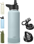 CIVAGO 40 oz Insulated Water Bottle With Straw, Stainless Steel Sports Water Cup Flask with 3 Lids (Straw, Spout and Handle Lid), Double Walled Travel Thermal Canteen Mug, Sage by CIVAGO