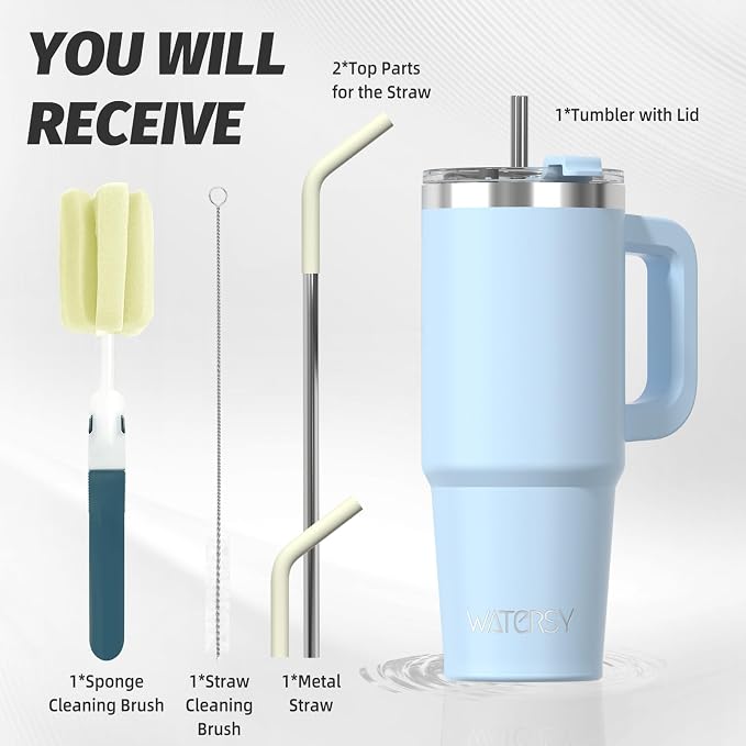 30 oz Tumbler with Handle,Tumbler with Lid and Straw,Double Wall Insulated Cup Stainless Steel Travel Mug(Cold for 34 Hours),Water Bottle for Iced Tea,Coffee,Cold Beverages(Blue) - Image 3