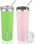 BJPKPK 20 oz Skinny Tumbler with Lid 2 Pack Slim Insulated Travel Coffee Cup Stainless Steel Thermal Mug,Green,Light Pink by BJPKPK
