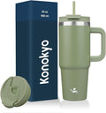 30 oz Tumbler with Handle and 2 Straws, 2 in 1 Lid Insulated Water Bottle by Konokyo