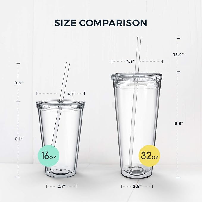 Maars Classic Clear Tumbler with Lid and Straw | 16oz Premium Acrylic, Insulated Double Wall Plastic Reusable Cups, BPA-Free To Go Cups for Ice Coffee, Fruit Teas & Water - Image 7
