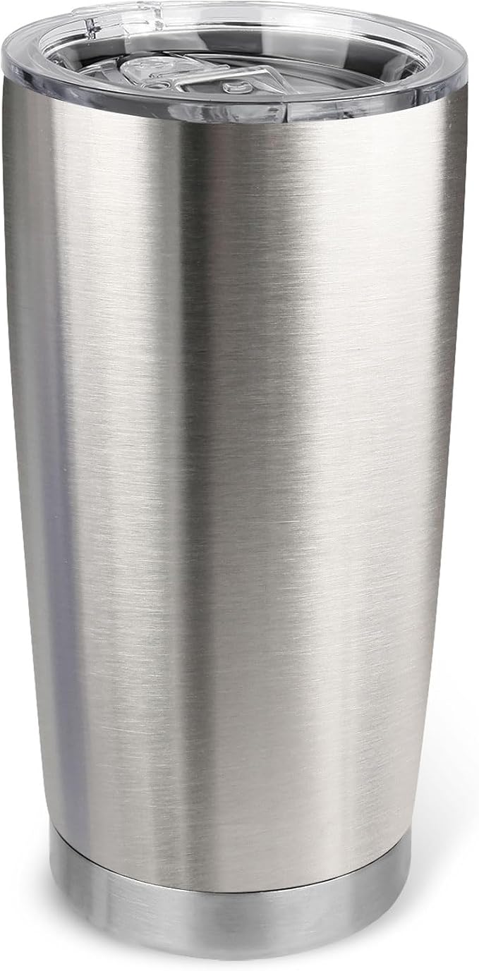 20oz Stainless Steel Tumbler with Lid, Travel Mug - Double Wall Vacuum Powder Coated Cup - Stainless steel, 1 Pack by Unknown