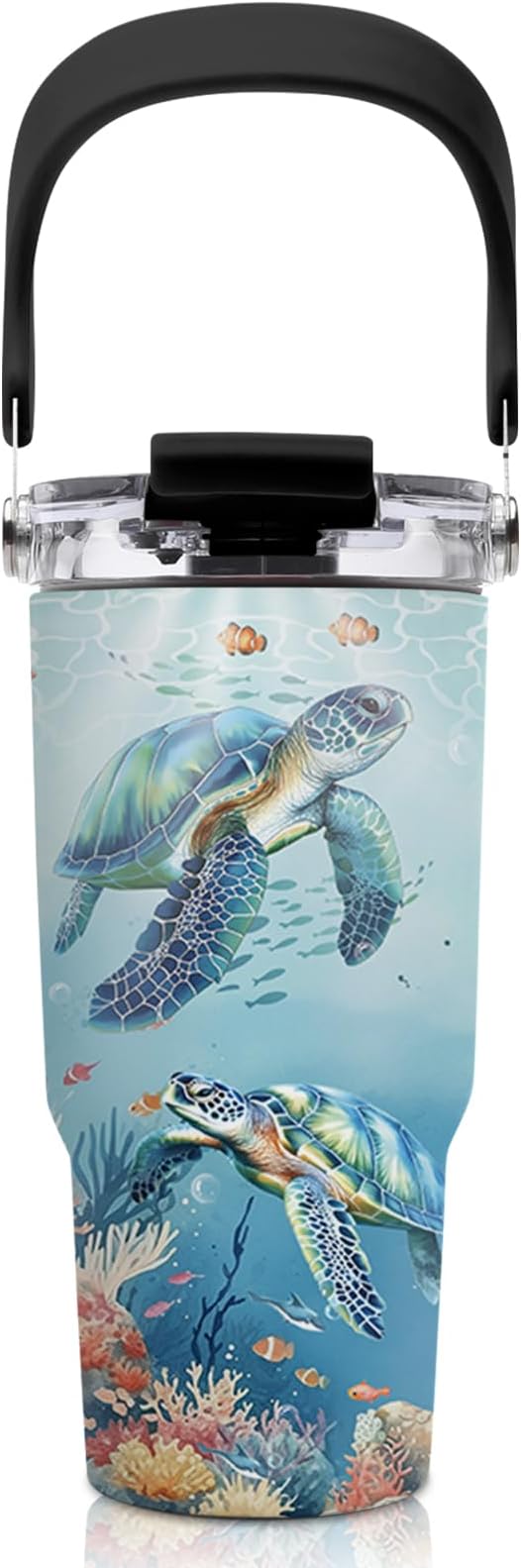 20oz Turtle Tumblers - Sea Turtle Tumbler with Straw Handle, Leak-proof, BPA-free, Double Wall Insulated, Turtles Gifts for Cat Lover, Insulated Coffee Tumbler Ocean Stainless Steel Cup for Kids by welcometoHYMONA