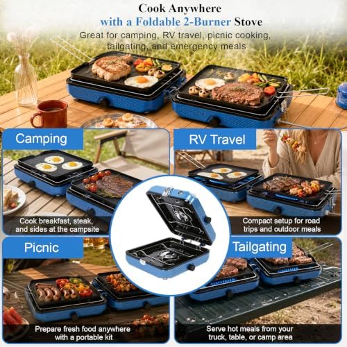 Uniflasy Foldable 2 Burner Camping Stove with Griddles - Image 4