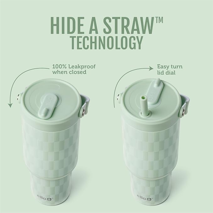 Ello Oasis Go+ 26oz Tumbler with Top Handle and Retracting Straw | Reusable Insulated Stainless Steel Cup, 100% Leakproof Water Bottle, 24 Hours Cold, Cup Holder Friendly For Travel | Jadeglow - Image 2