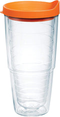 Tervis Clear & Colorful Lidded Made in USA Double Walled Insulated Tumbler Travel Cup Keeps Drinks Cold & Hot, 24oz, Orange Lid by TervisTumblerCompany