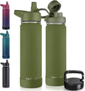 CIVAGO 22 oz Insulated Water Bottle With Straw, Stainless Steel Sports Water Flask Cup with 3 Lids (Straw, Portable Spout and Handle Lid), Double Walled Travel Thermal Canteen Mug, Army Green by CIVAGO