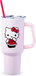 Silver Buffalo Sanrio Hello Kitty Christmas Holiday Dress and Matching Bow Snowflakes Double Walled Stainless Steel Tumbler with Handle and Straw, Fits in Standard Cup Holder, 40 Ounces by SilverBuffalo