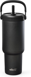 Ello Oasis Go+ 26oz Tumbler with Top Handle and Retracting Straw | Reusable Insulated Stainless Steel Cup, 100% Leakproof Water Bottle, 24 Hours Cold, Cup Holder Friendly For Travel | Black by Ello