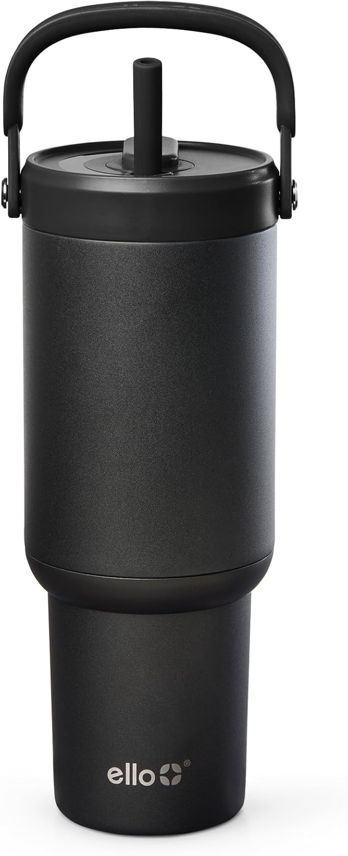 Ello Oasis Go+ 26oz Tumbler with Top Handle and Retracting Straw | Reusable Insulated Stainless Steel Cup, 100% Leakproof Water Bottle, 24 Hours Cold, Cup Holder Friendly For Travel | Black by Ello