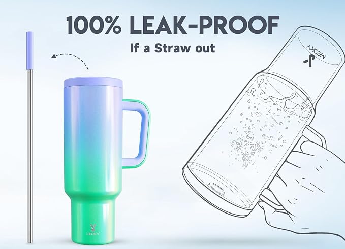 Meoky 50 oz Tumbler with Handle, Tumbler with Lid and Straw, Insulated Stainless Steel Travel Mug, 100% Leak-proof, Keeps Cold for 36 Hours or Hot for 12 Hours (Fairyland) - Image 3