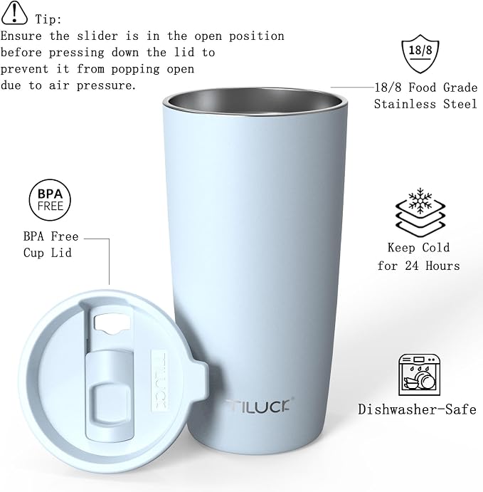 TILUCK 20 oz Insulated Tumbler with BPA-Free Lid, Stainless Steel Vacuum Travel Coffee Mug, Double Wall Coffee Tumbler（20oz，Matte LightBlue） - Image 2