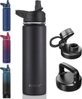 CIVAGO 22 oz Insulated Water Bottle With Straw, Stainless Steel Sports Water Flask Cup with 3 Lids (Straw, Portable Spout and Handle Lid), Double Walled Travel Thermal Canteen Mug, Black by CIVAGO
