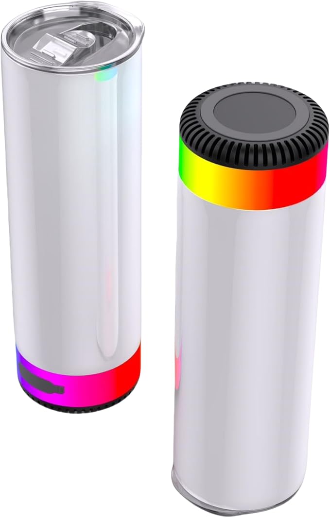 25Pack 20oz Buletooth Sublimation Printed Speaker Tumbler Straight Skinny Double Wall With Lid (Black 25pcs) - Image 4