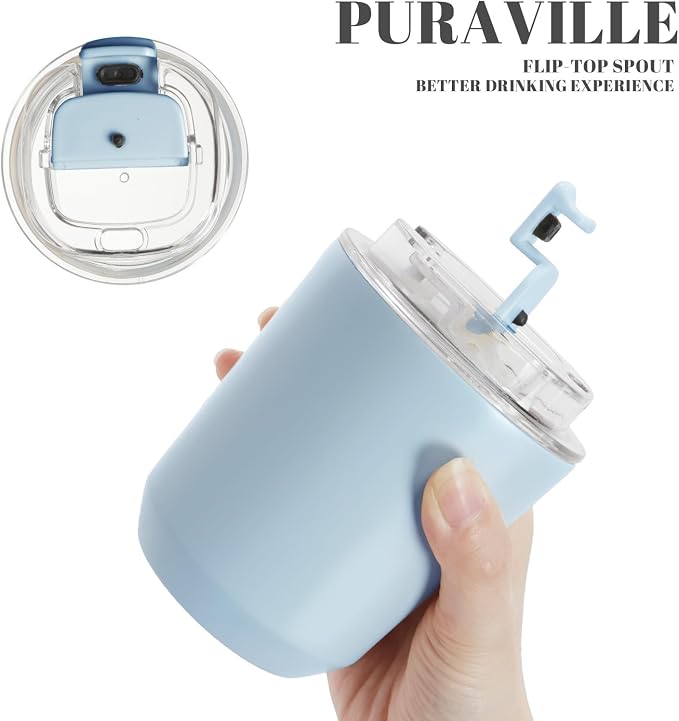 Puraville Insulated Tumblers with Lid, 10 oz Travel Coffee Mug Stainless Steel Vacuum Cup, Leak Proof Reusable Double Walled Coffee Tumbler for Iced and Hot Drinks, Light Blue - Image 5