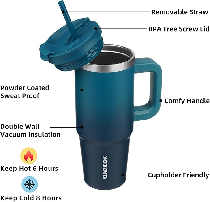 BJPKPK Tumbler With Handle And Straw 30oz Insulated Tumbler Cups With Lid Stainless Steel Travel Coffee Mug,Indigo Black - Image 2