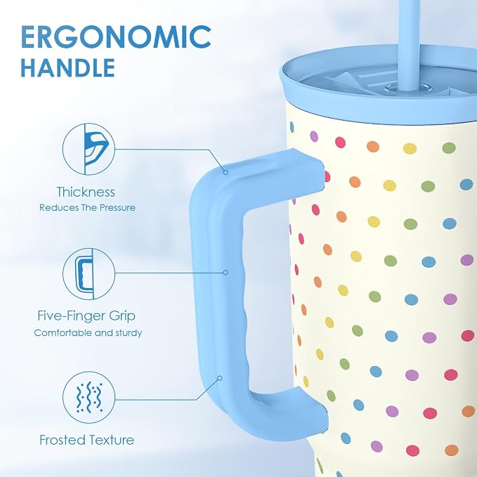SANDJEST LGBT 40oz Tumbler with Handle and Straw, Insulated Stainless Steel Travel Coffee Mug for Gay Lesbian Adults Friends, Gift Idea for Birthday Christmas Pride Month (Polka Dot) - Image 3