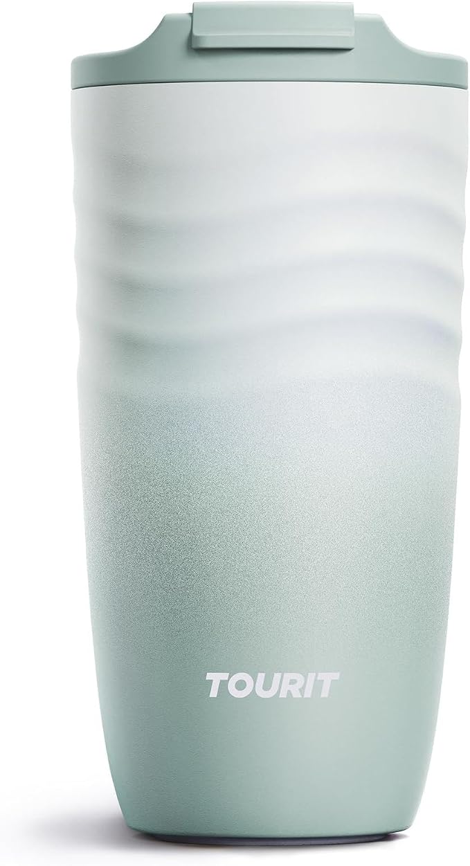 TOURIT 16 oz Travel Coffee Mug, Insulated Stainless Steel Travel Mug with Lid, Leak-Proof Double-Wall Vacuum Tumbler, Reusable Coffee Cup - Green by TOURIT