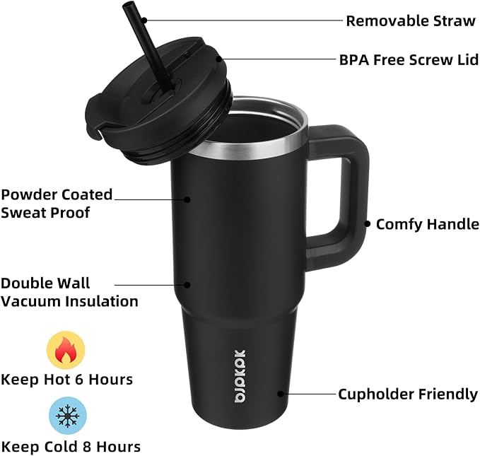 BJPKPK 30oz Stainless Steel Insulated Tumbler With Handle And Lid Straw Travel Coffee Mug Thermal Cup,Black - Image 2