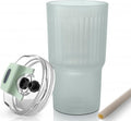 Iced Coffee Cups with Lids: Coffee Bar Accessories - Ribbed Glass Tumbler with Silicone Straw and Lid - 20oz Leak Proof Reusable Glass Cups and Tumblers with Lid and Silicone Straws(1Pcs-Blue) by DWTSDANWEITESI