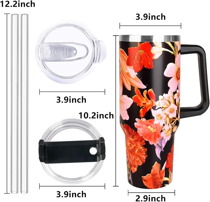 SYACOT 40 oz Tumbler with Handle and Straw Stainless Steel Insulated Tumbler Leak Proof Lid and Straw Lid Reusable Travel Mug Coffee Mug Cup Dishwasher Safe Keep Drinks Cold and Hot (Jasmine) - Image 2