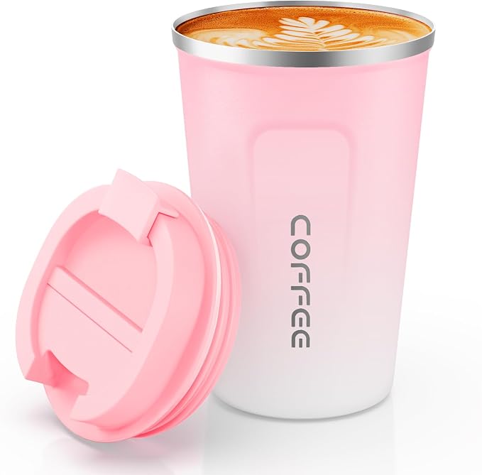 CS COSDDI 12 oz Stainless Steel Vacuum Insulated Tumbler - Coffee Travel Mug Spill Proof with Lid - Coffee Cups for Keep Hot/Ice Coffee,Tea and Beer (Pink-White380ML) by CSCOSSDI