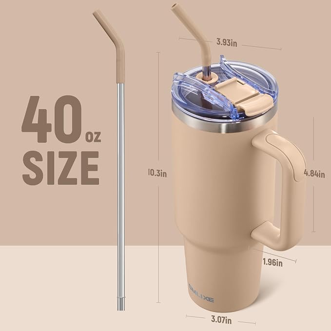 40 oz Tumbler with Handle and Straw Lid,Insulated Reusable Stainless Steel Water Bottle Travel Mug，Cupholder Friendly Double Wall Vacuum Sealed Cup (Mocha) - Image 3