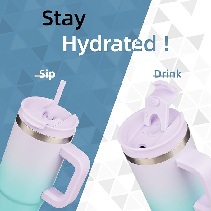 Konokyo 40 oz Tumbler with Handle and 2 Straws,2 in 1 Lid Insulated Water Bottle Stainless Steel Travel Coffee Mug,Lavender Green - Image 2