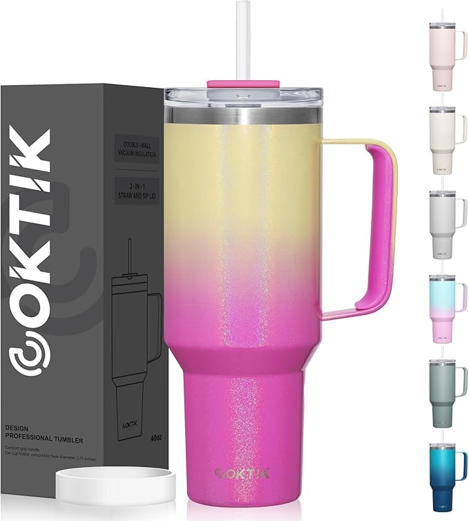COKTIK 40 oz Tumbler With Handle and Straw, Insulated Tumbler With Leakproof Lids, Stainless Steel|BPA-Free, Cold for 24 H (Glitter Rainbow) by coktik