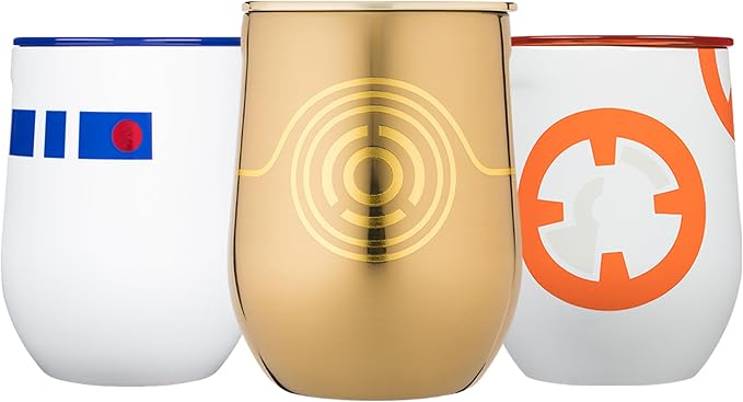 Corkcicle Stemless Insulated Wine Glass Tumbler - Keeps Beverages Cold 6 Hours & Hot 3 Hours - Stainless Steel - Easy-Grip - Summer Gift - Keeps Drinks Ice Cold - 12 oz - Droid Set 3-Pack Bundle by Corkcicle