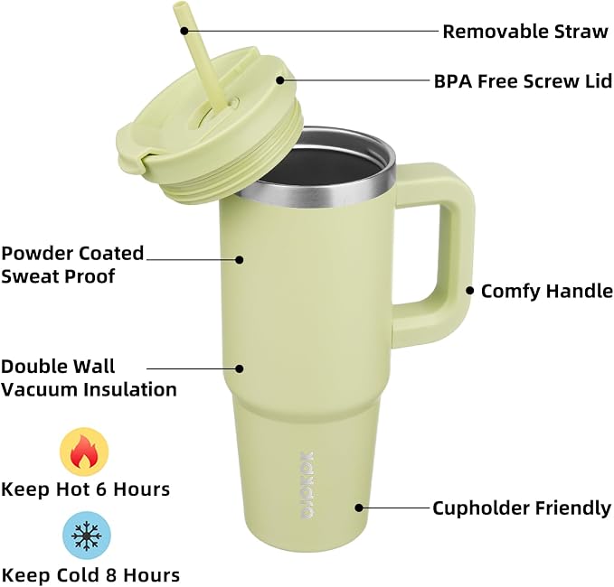 BJPKPK Tumbler With Handle And Straw 30oz Insulated Tumbler Cups With Lid Stainless Steel Travel Coffee Mug,Macaron Green - Image 2