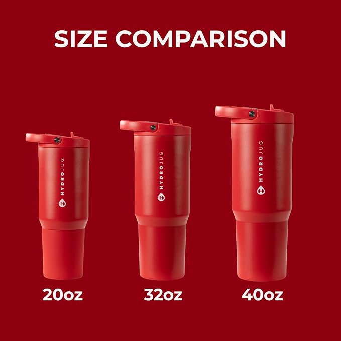 HydroJug Sport - Stainless Steel Tumbler with Straw, Vacuum Insulated, 40oz Leakproof Water Bottle, Ergonomic Design, Reusable, Dishwasher Safe, Rubber Base, Durable for Gym or Outdoors, Alumni Red - Image 4