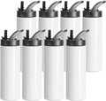 PYD Life 8 Pack Sublimation Tumblers Blanks Cups Bulk White 20 OZ Skinny Straight Sports Water Bottles Mugs with Portable Sippy Up Lid with Straw,for Tumbler Heat Press by PYDLife