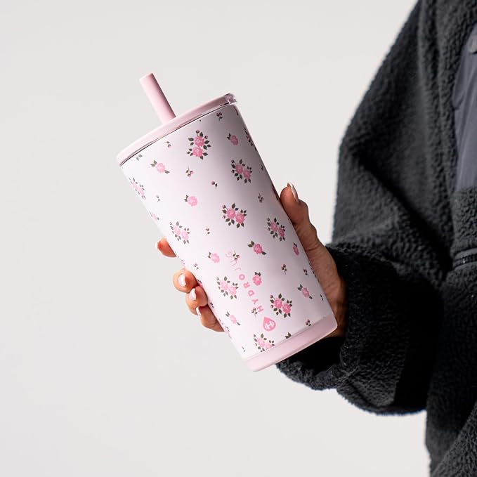 HydroJug Everyday Tumbler 20 oz – Ceramic-Lined Insulated Tumbler with Straw and Soft-Touch Lid, Cup Holder Friendly, Double-Wall Vacuum Insulation, Reusable Travel Cup – Wildrose - Image 5