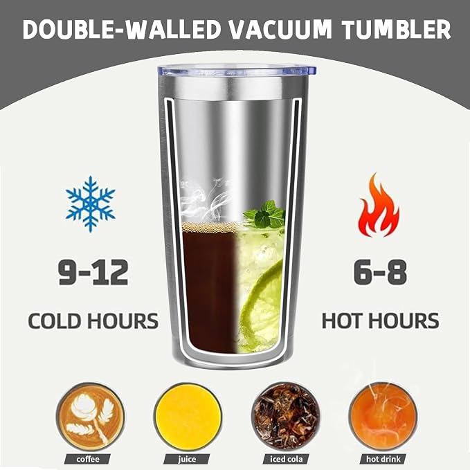 20 oz Tumbler with Lids and Straws, Stainless Steel Insulated Coffee Tumbler, Double Wall Vacuum Insulated Travel Mug Cup, Leakproof Thermal Coffee Cup for Hot and Cold Drinks (Silver) - Image 3