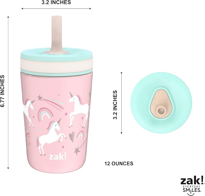 Zak Designs Kelso Toddler Cups For Travel or At Home, 12oz Vacuum Insulated Stainless Steel Sippy Cup With Leak-Proof Design is Perfect For Kids (Fanciful Unicorn) - Image 8