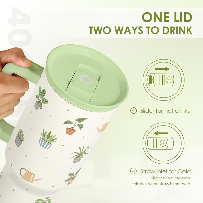 SANDJEST Plant Lover 40oz Tumbler with Handle and Straw, Insulated Stainless Steel Travel Coffee Mug for Women Girls, Gift Idea for Birthday Christmas Mothers Day - Image 4