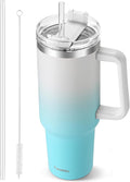 TaroKitc 40 oz Tumbler with Handle | Stainless Steel Insulated Travel Mug with Lids and Straw | Iced Coffee Cup | Keeps Cold for 34 Hours | Dishwasher Safe, BPA Free | Clear Sky by TaroKitc