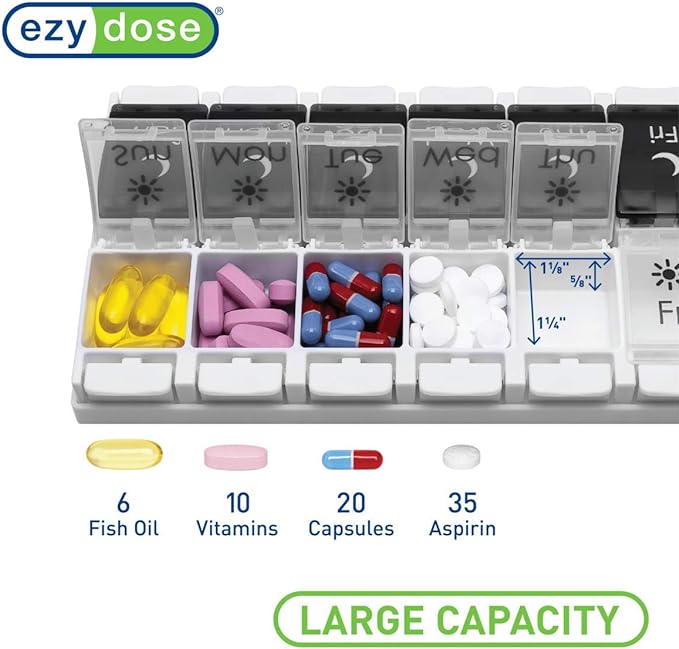 EZY DOSE Push Button Pill Case, Medicine Planner, Vitamin Organizer, 2 Times a - Image 3