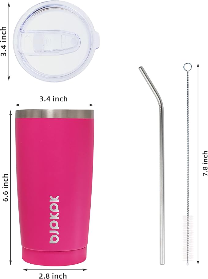 BJPKPK 20oz Stainless Steel Tumbler with Lid, Double Wall Vacuum Coffee Cup, Travel Mug for Ice Drink and Hot Beverage, Insulation Travel Tumbler Cup with Straws,Pink - Image 3