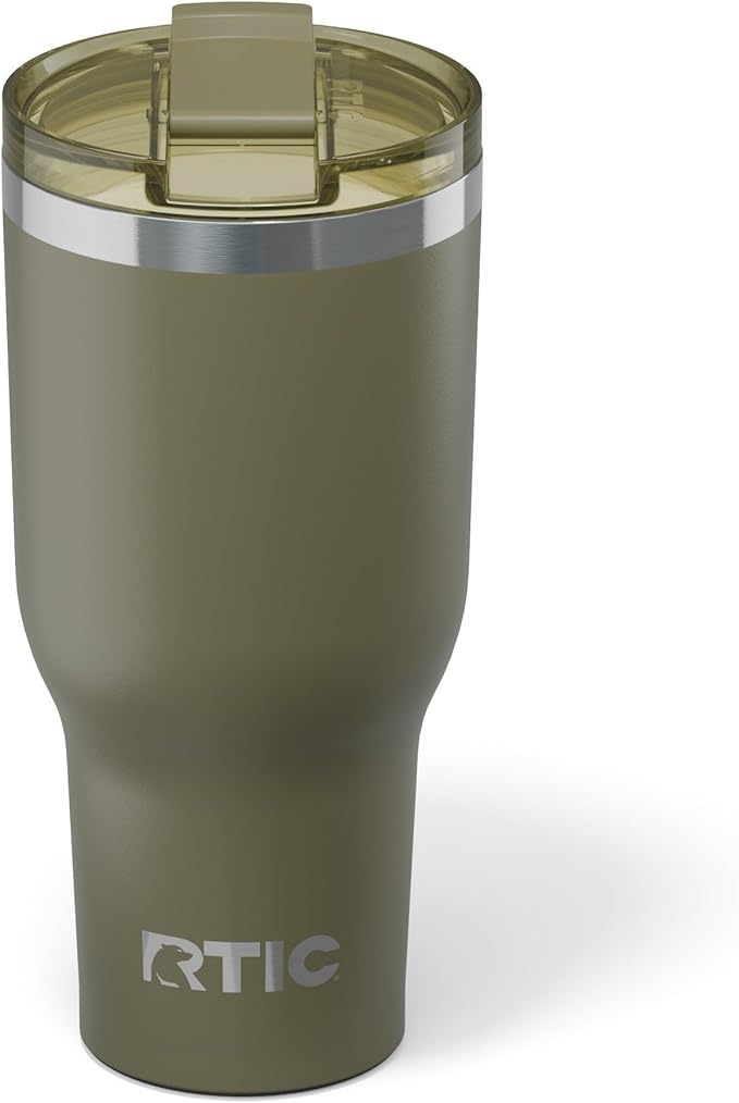 RTIC 40oz Essential Tumbler with Lid, Ceramic Lined, Insulated, Stainless Steel, Metal, Double Wall Vacuum-Insulation, Travel Cup for Iced Coffee, Tea, Hot and Cold Drink, Olive by RTIC