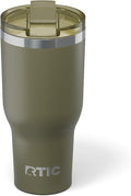 RTIC 40oz Essential Tumbler with Lid, Ceramic Lined, Insulated, Stainless Steel, Metal, Double Wall Vacuum-Insulation, Travel Cup for Iced Coffee, Tea, Hot and Cold Drink, Olive by RTIC