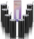 20 Oz Stainless Steel Straight Skinny Tumbler Set (8 Pack), Insulated Slim Thin Travel Cup with Lid, Black by Wzaytia