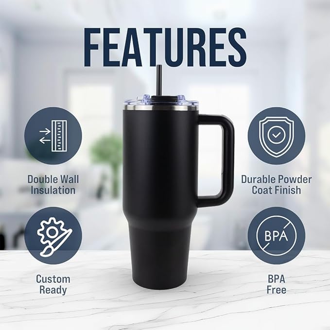 Hogg Big Swig 40 oz Tumbler with Handle and Straw - Black, 40oz Insulated Stainless Steel, Water Tumbler with Straw, Water Cup with Handle, Versatile Leak Proof Lid - Image 6